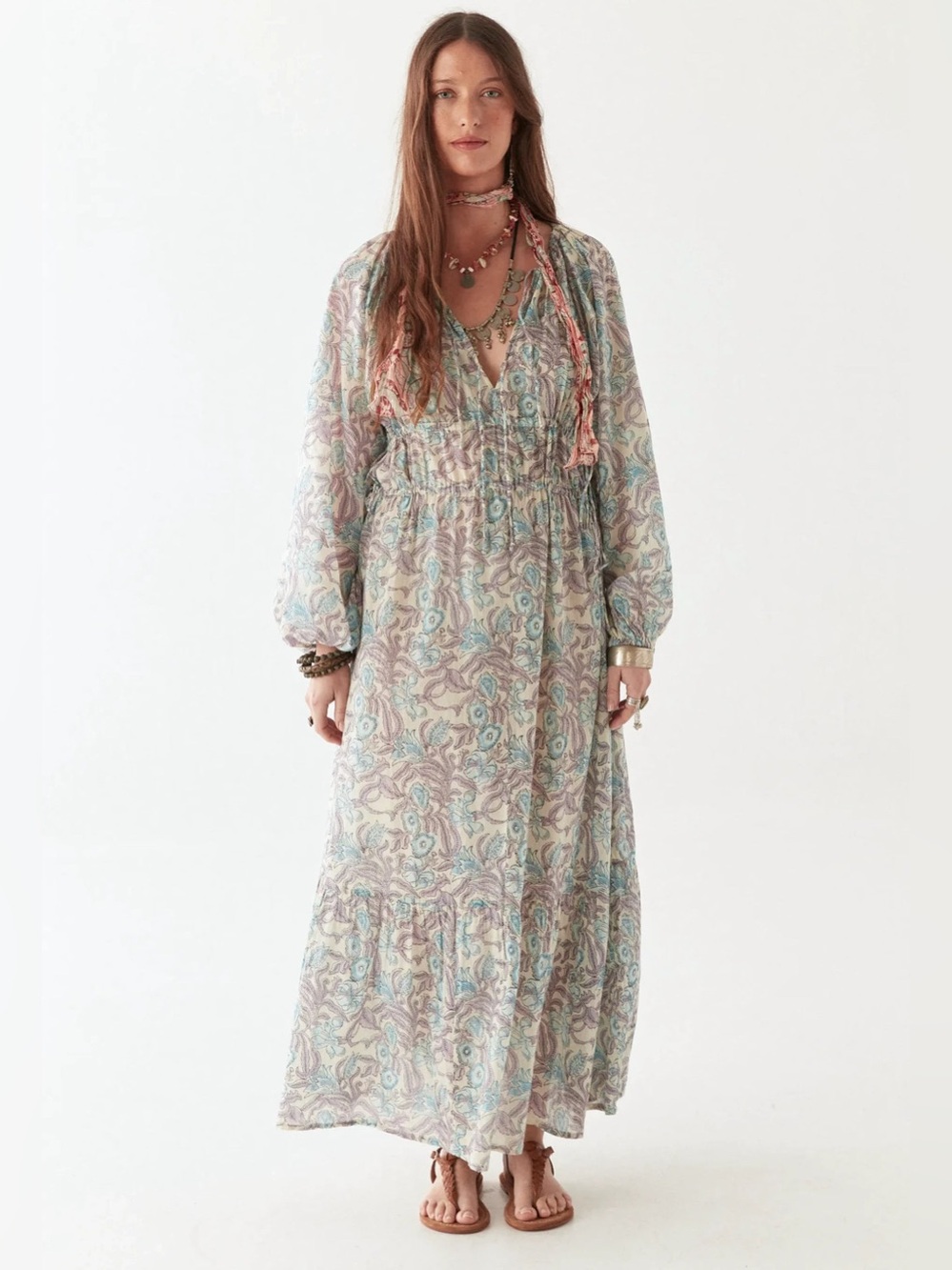 Maison Hotel Flora Maxi Dress in Purple Paradise Boho Chic Size M 100% Cotton